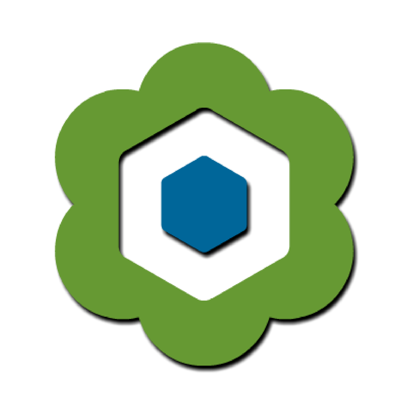 Flower shaped logo with hexagon symbol inside
