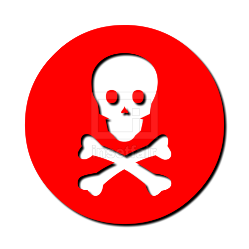 Skull and bones danger logo in red circle