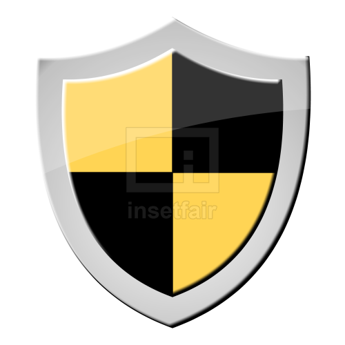 Security shield symbol or icon with black and yellow glossy finish