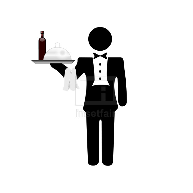Butler servant room service food on tray flat icon